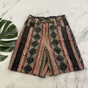 Hunt Club Womens Vintage 90s High Rise Shorts Size 10 Brown Pink Print Denim